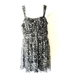 KARIN STEVENS CHIFFON DRESS 16 BLACK GRAY FLORAL